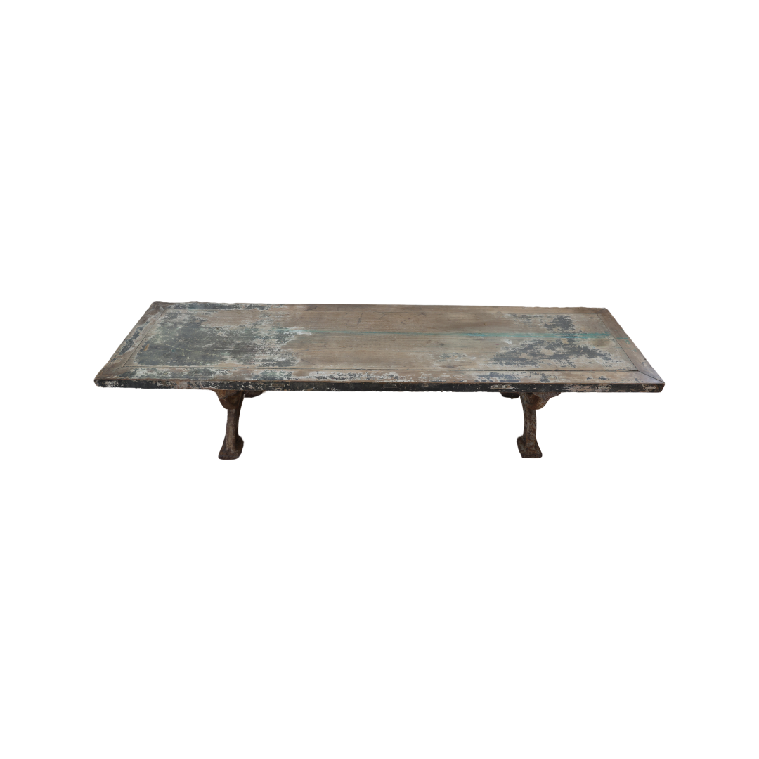 1900s Cast Iron Coffee Table with Wood Top - Thumbnail 3