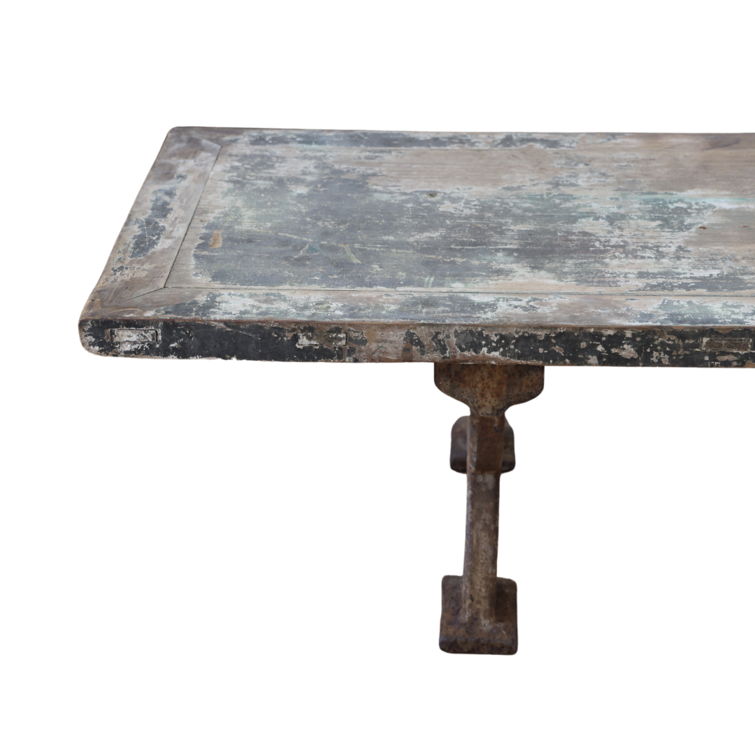 1900s Cast Iron Coffee Table with Wood Top - Thumbnail 4