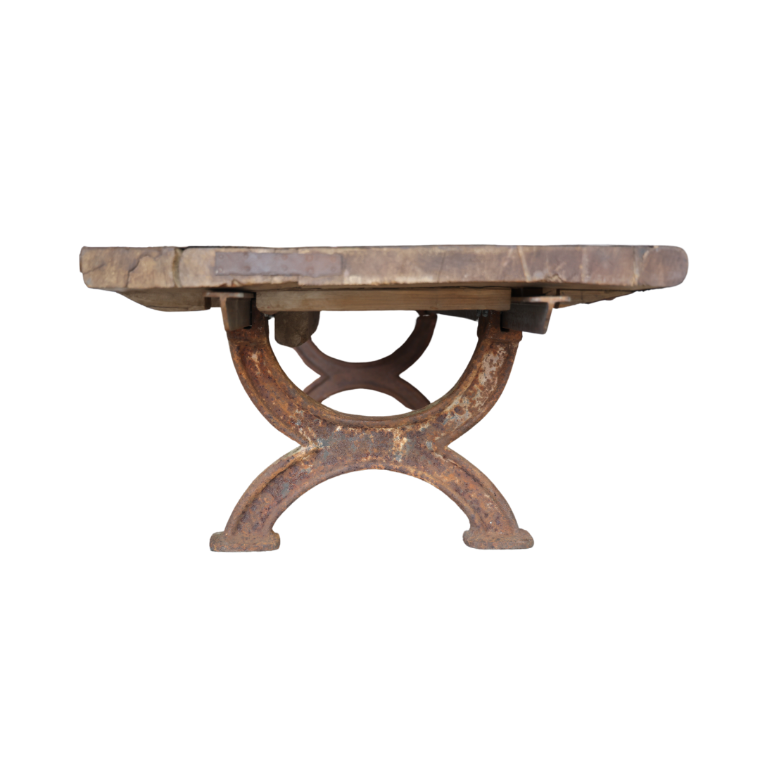 1900s Cast Iron Coffee Table with Wood Top