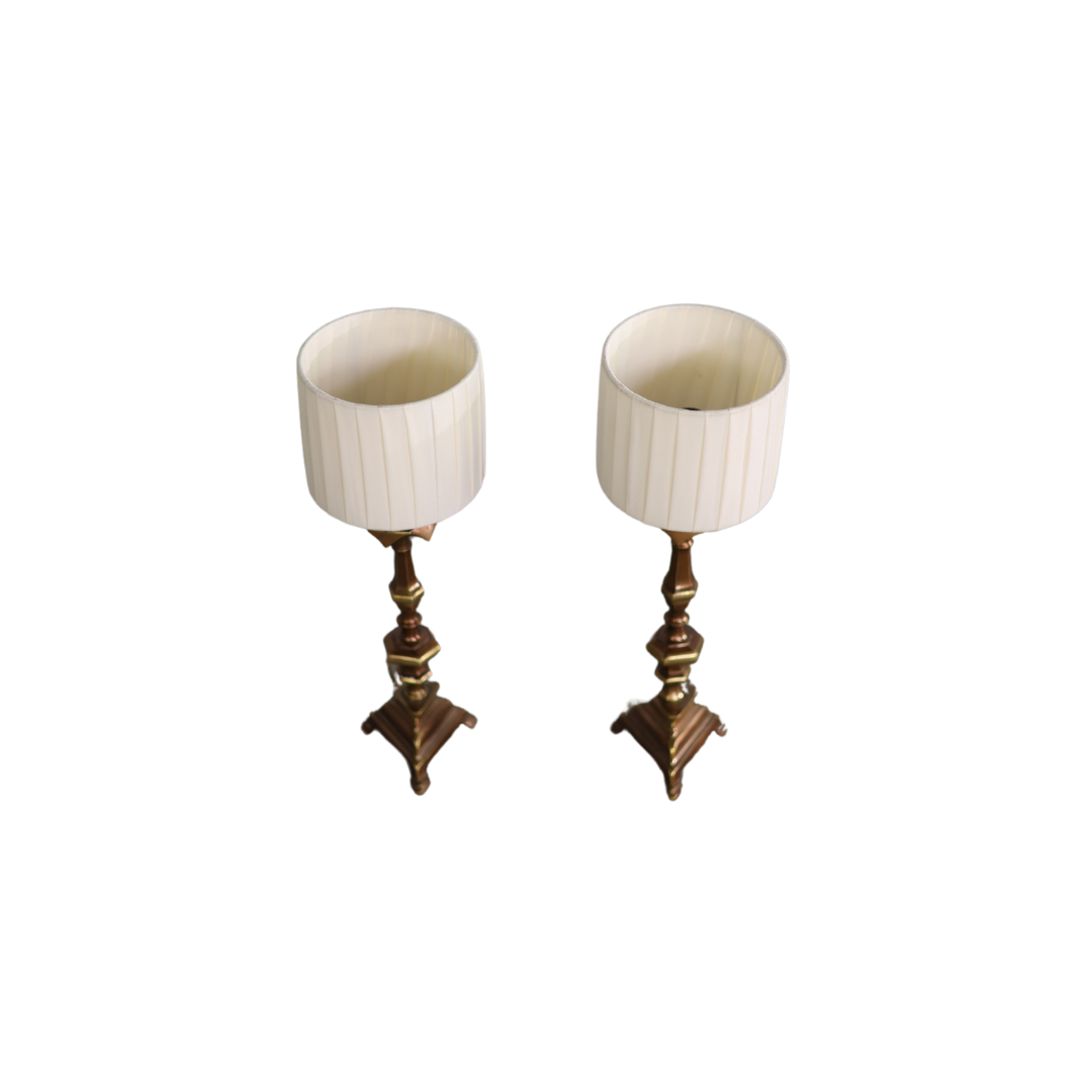 20th Century French Bronze Candlestick Lamps (Set of 2)