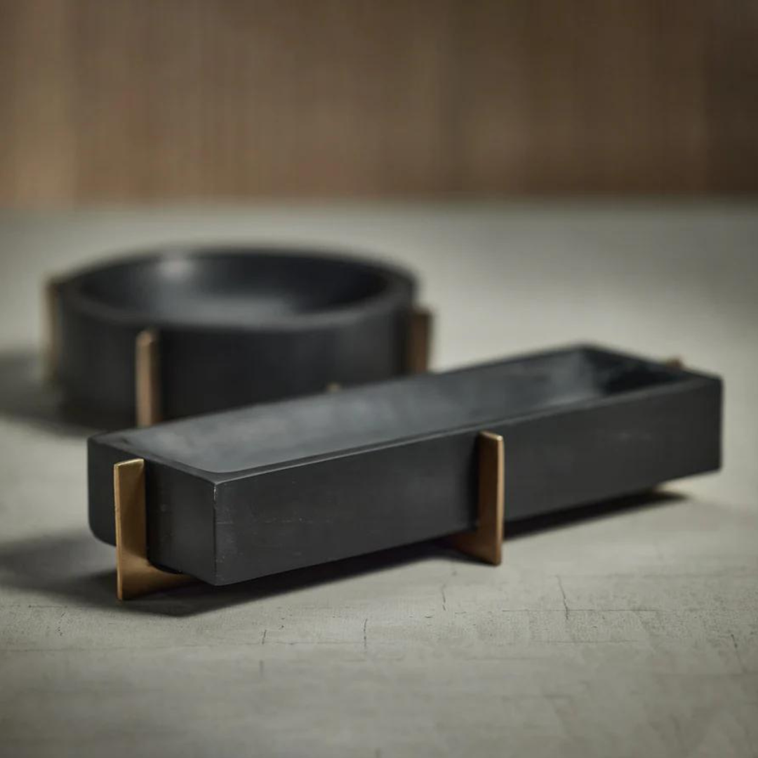 Nairobi Black Marble Tray on Metal Base