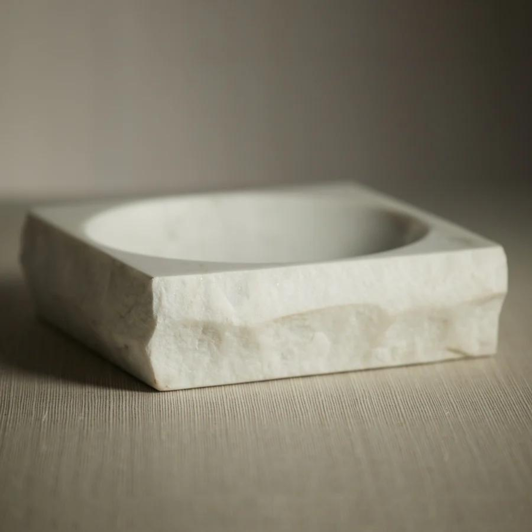 Rock Finish White Marble Square Bowl - Thumbnail 2