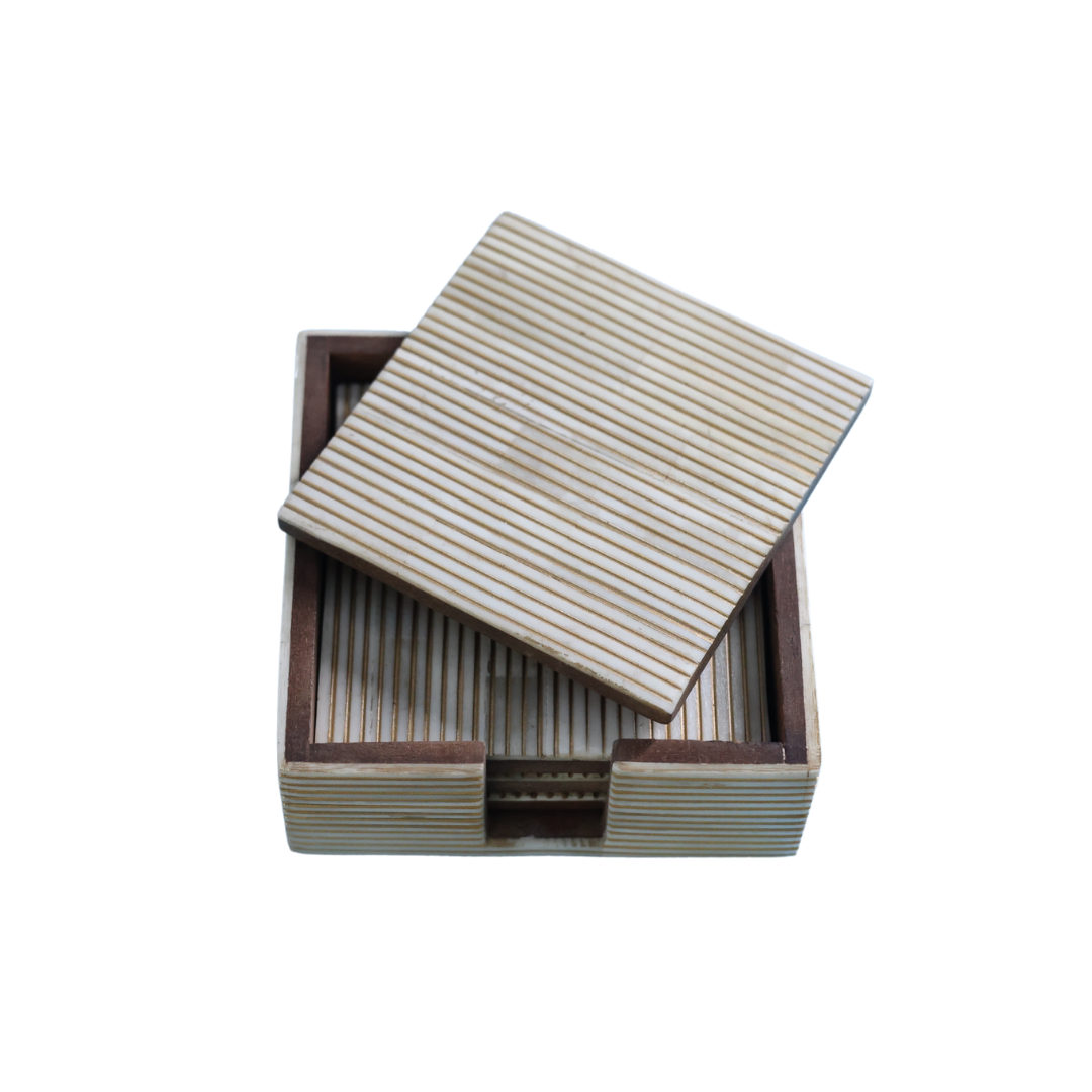 Horn Coasters with Brass Pinstripes