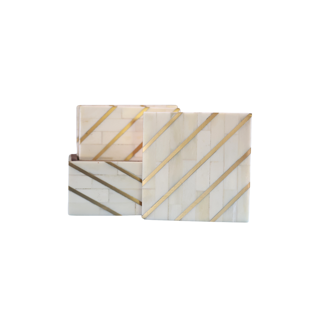 Bone Coasters with Brass Diagonal Lines - Thumbnail 2