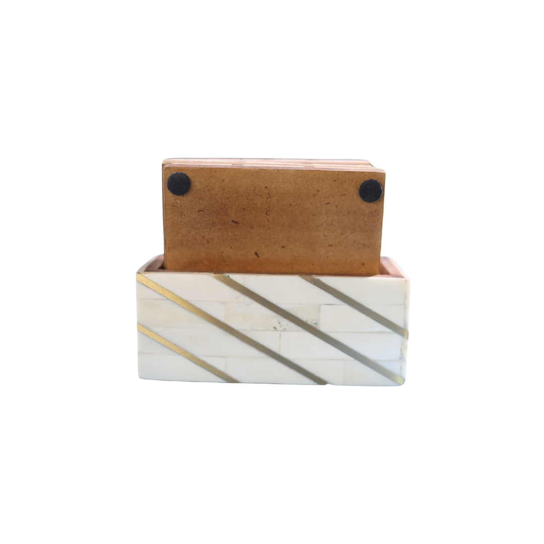 Bone Coasters with Brass Diagonal Lines - Thumbnail 3