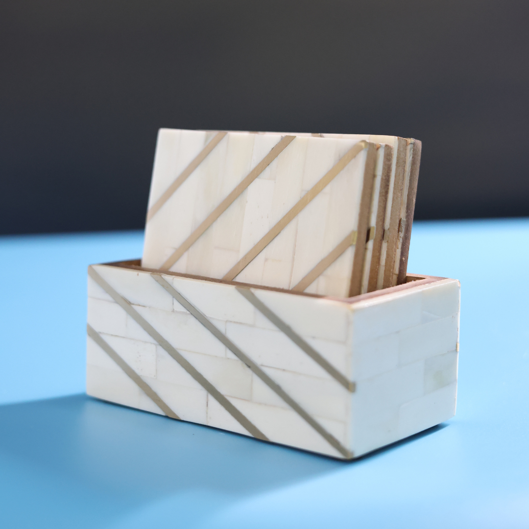 Bone Coasters with Brass Diagonal Lines - Thumbnail 4