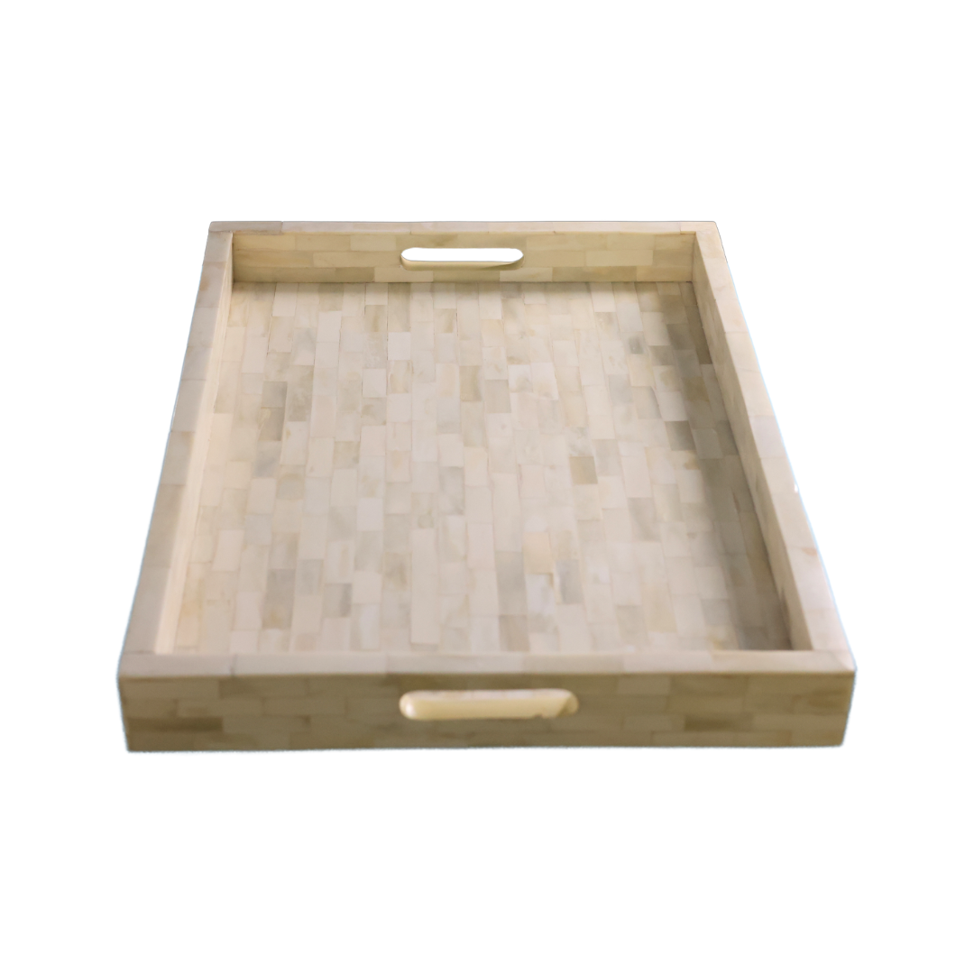Genuine Bone White Tray with Handles - Thumbnail 4