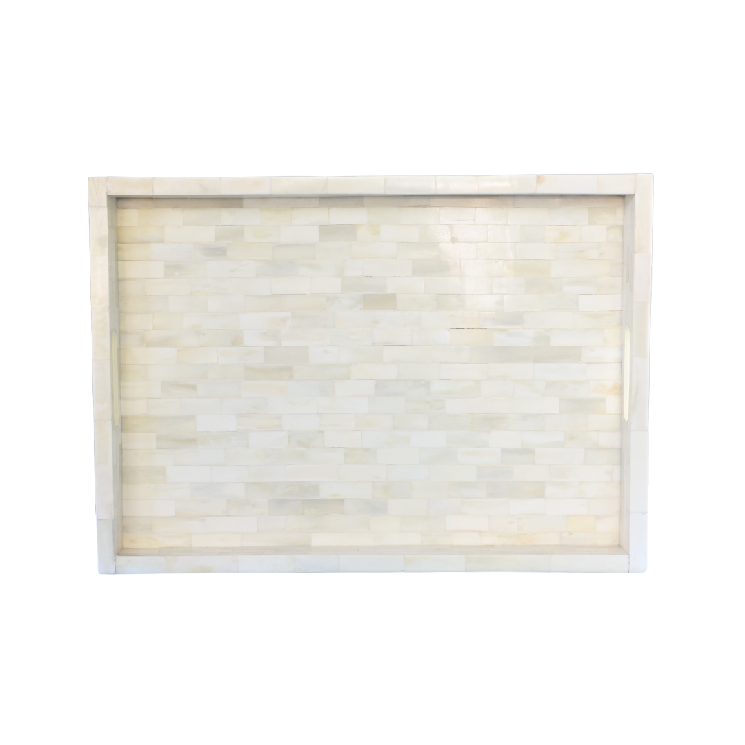 Genuine Bone White Tray with Handles - Thumbnail 2