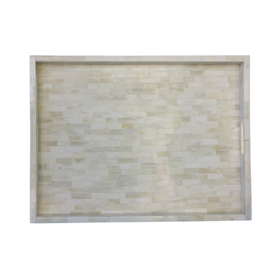 Genuine Bone White Tray with Handles - Thumbnail 5