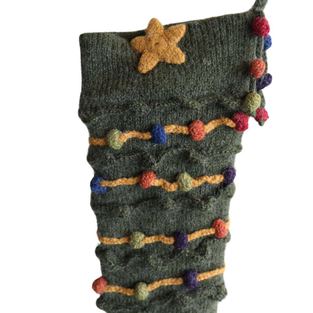 Hand Knit Christmas Stocking with Lights - Thumbnail 2