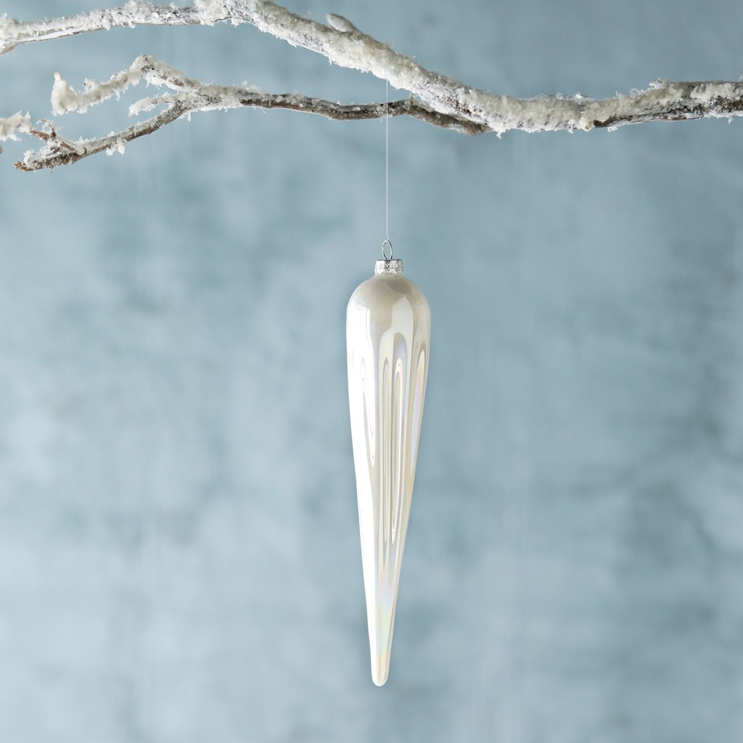 Frosty Pearl Glass Icicle Ornament