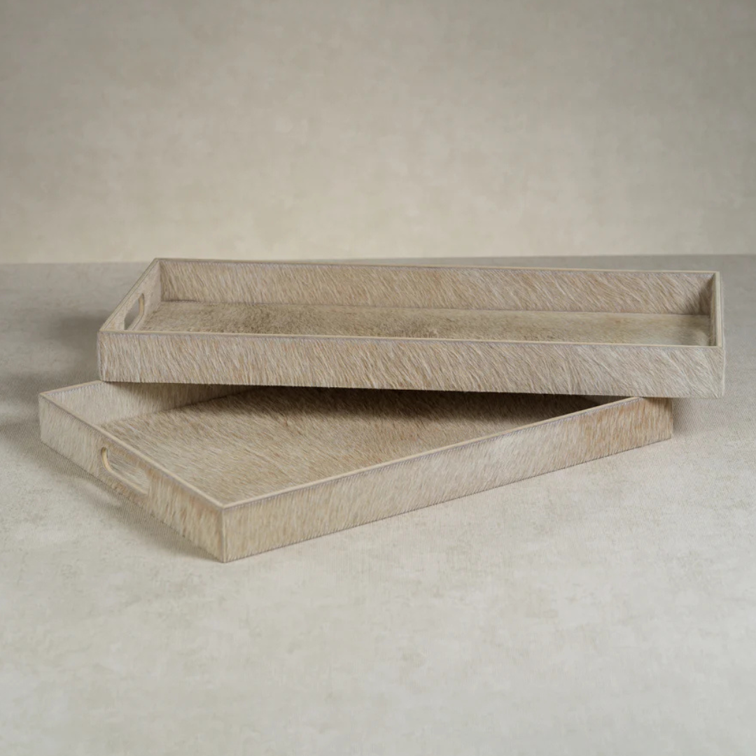 Corviglia Tan Hair on Hide Leather Serving Tray (Long) - Thumbnail 3