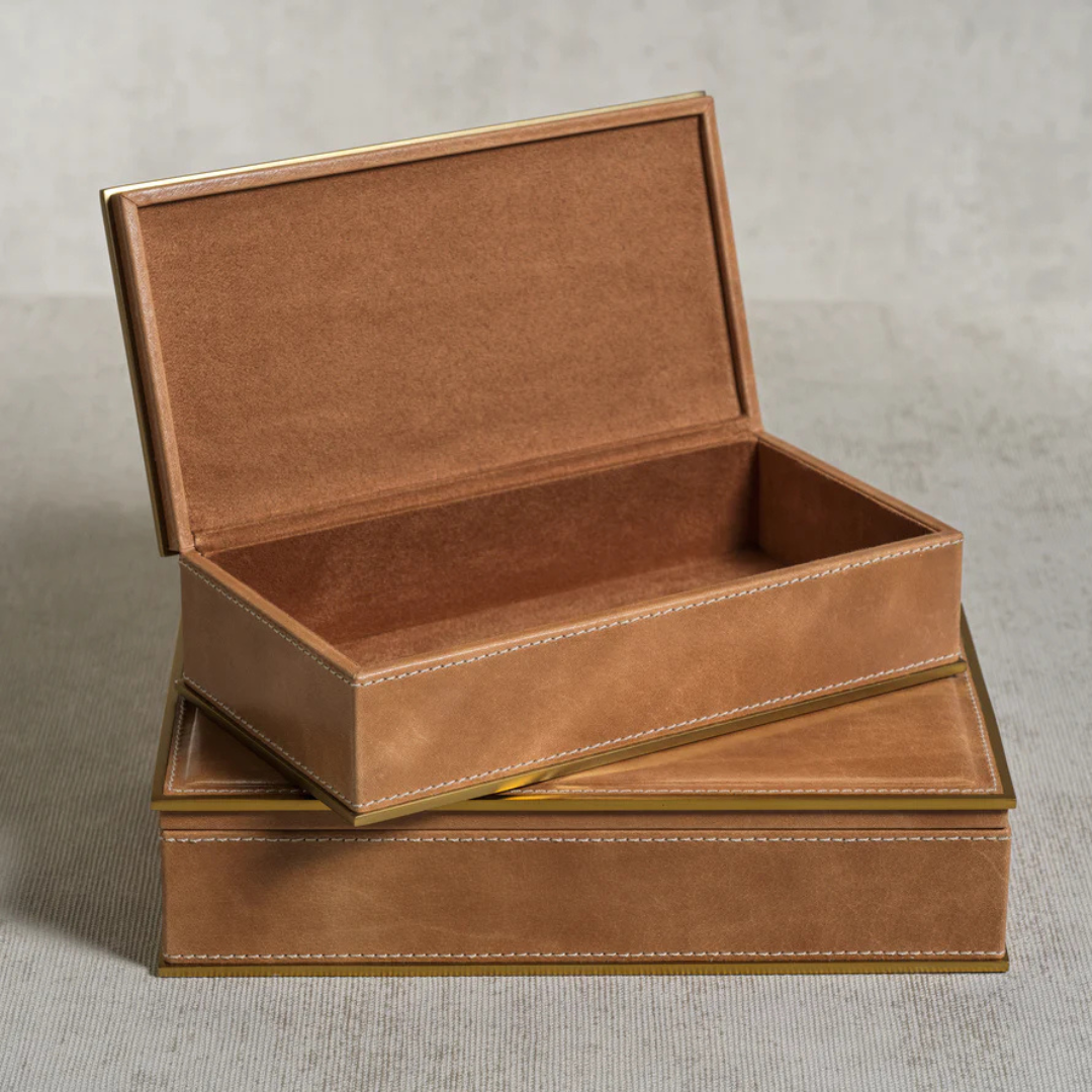 Ampezzo Leather Box with Brass Trim (Small)