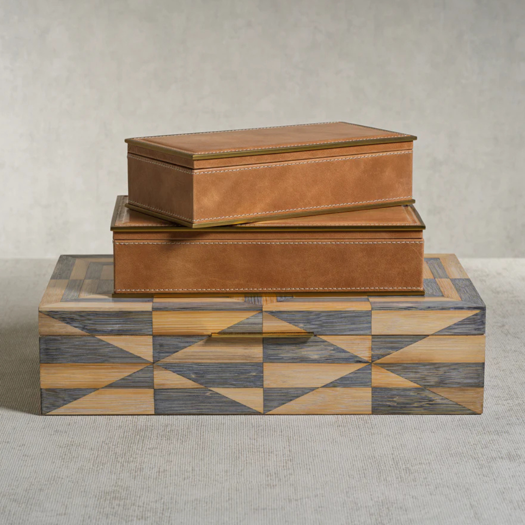 Ampezzo Leather Box with Brass Trim (Small) - Thumbnail 2