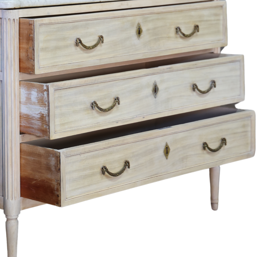 1800s Bleached French Louis XVI Chest of Drawers with Marble Top - Thumbnail 4