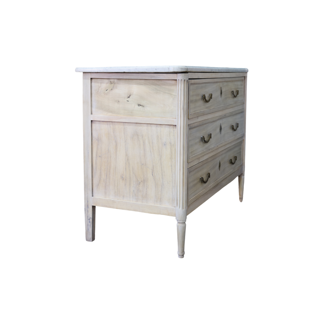 1800s Bleached French Louis XVI Chest of Drawers with Marble Top - Thumbnail 2