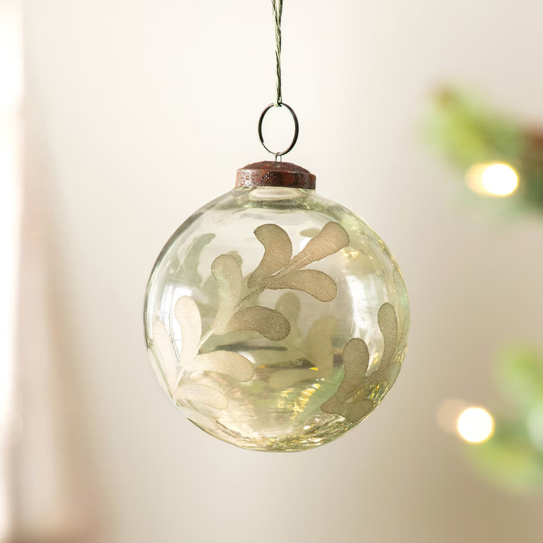 Etched Vine Pattern Glass Ball Ornament (Medium) - Thumbnail 2