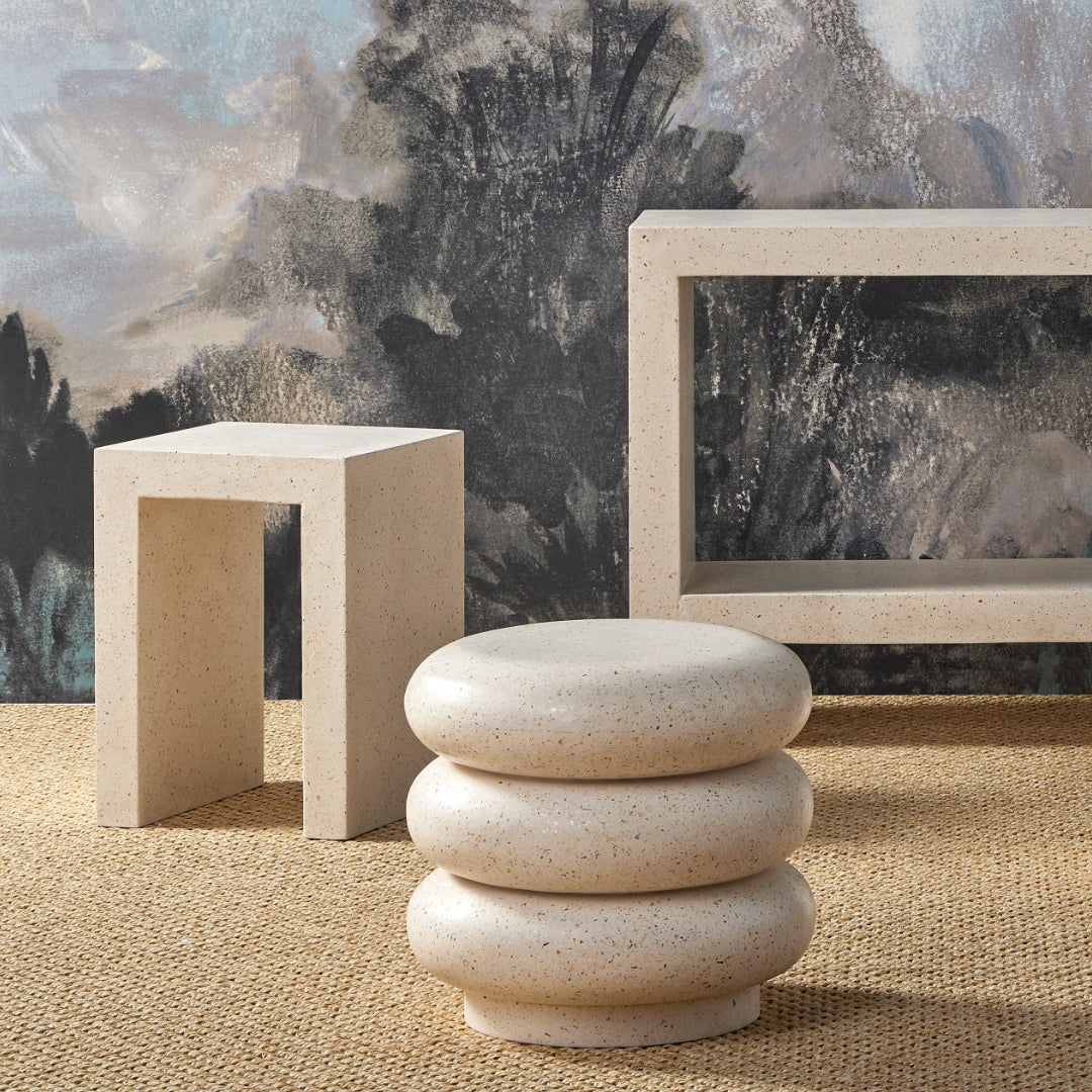 Cusani Ivory Terrazzo Stool - Thumbnail 3