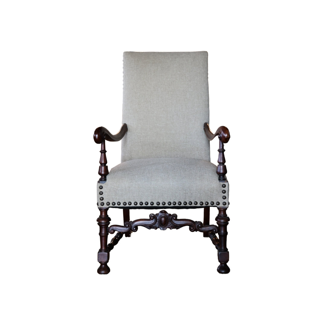 Antique French Linen Arm Chair - Thumbnail 2