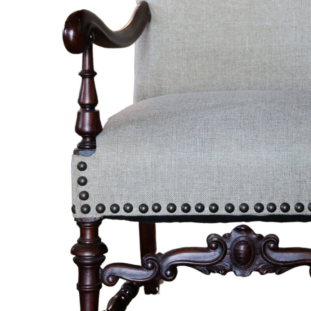 Antique French Linen Arm Chair - Thumbnail 3