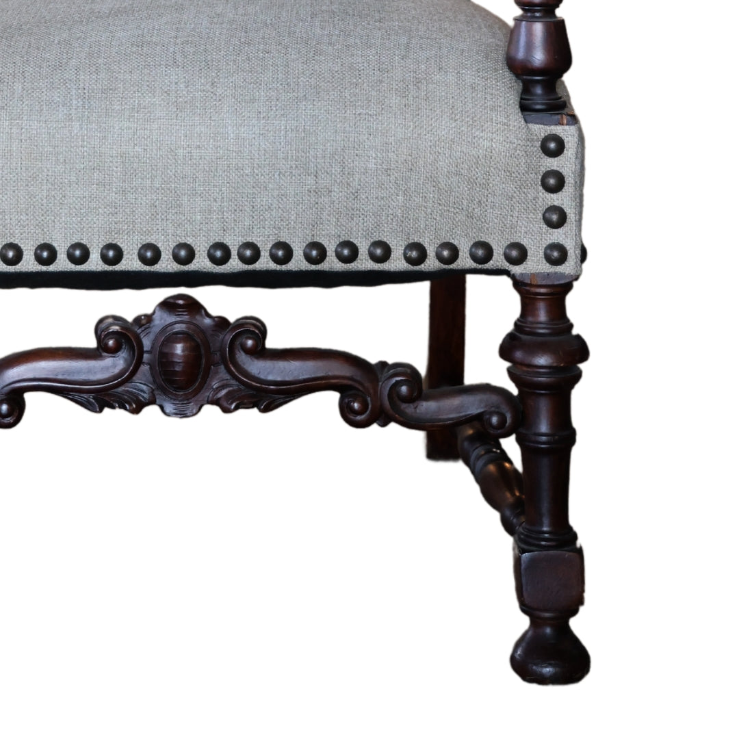 Antique French Linen Arm Chair - Thumbnail 4