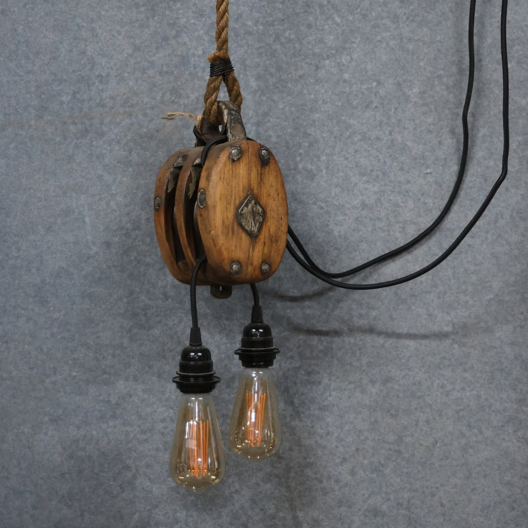 Large Antique Double Pulley Light - Thumbnail 2