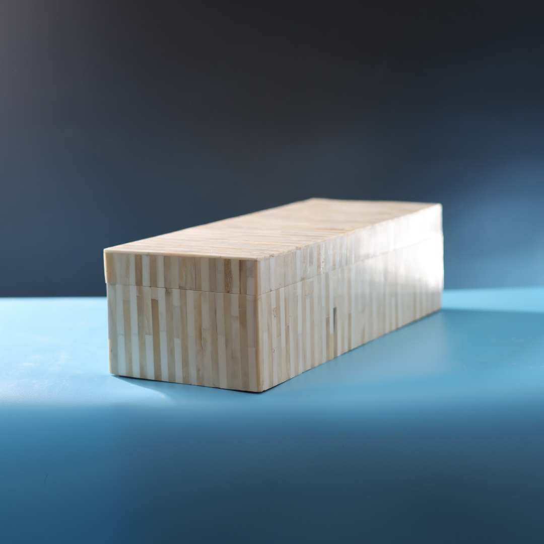 White & Beige Stripe Box (Medium)