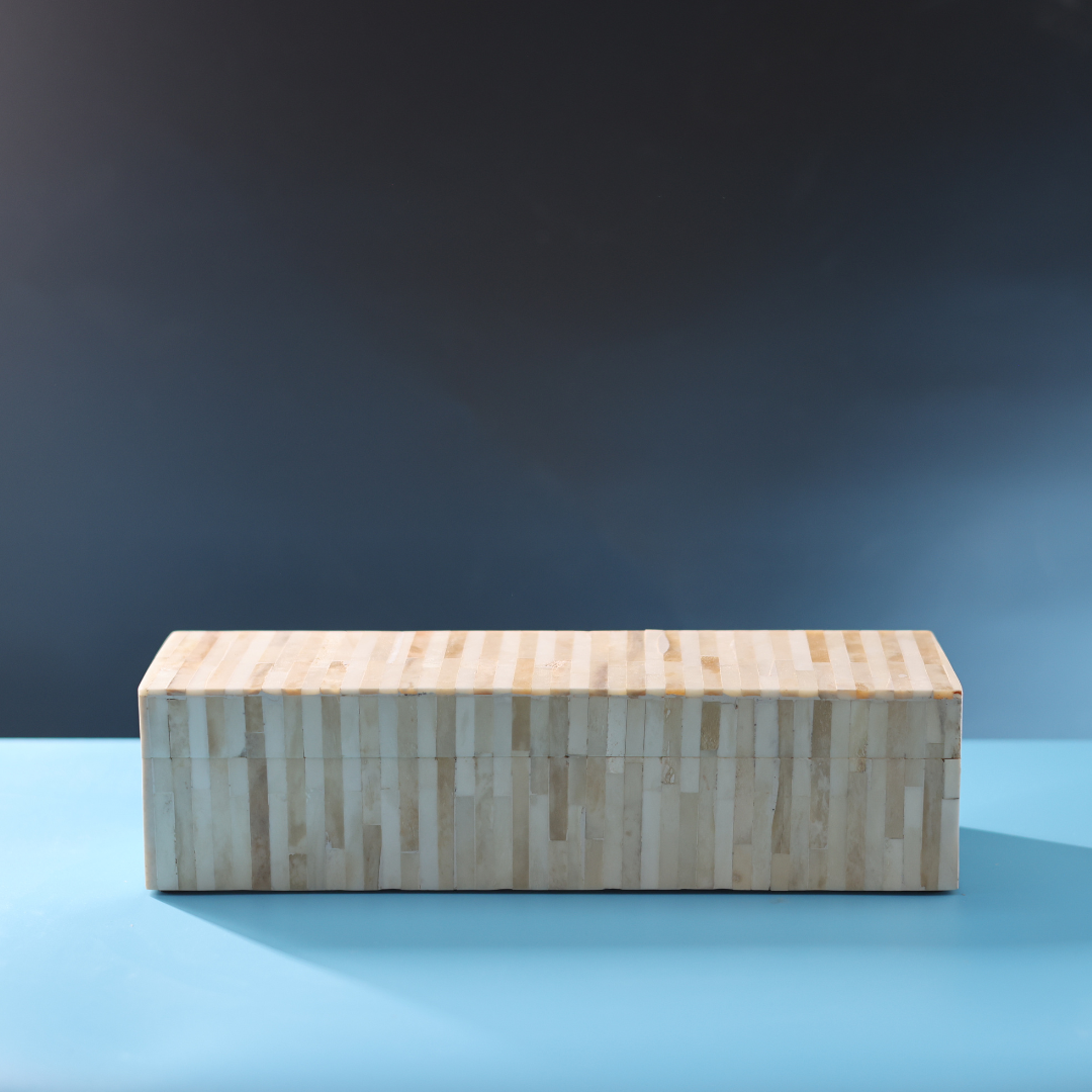 White & Beige Stripe Box (Small) - Thumbnail 3