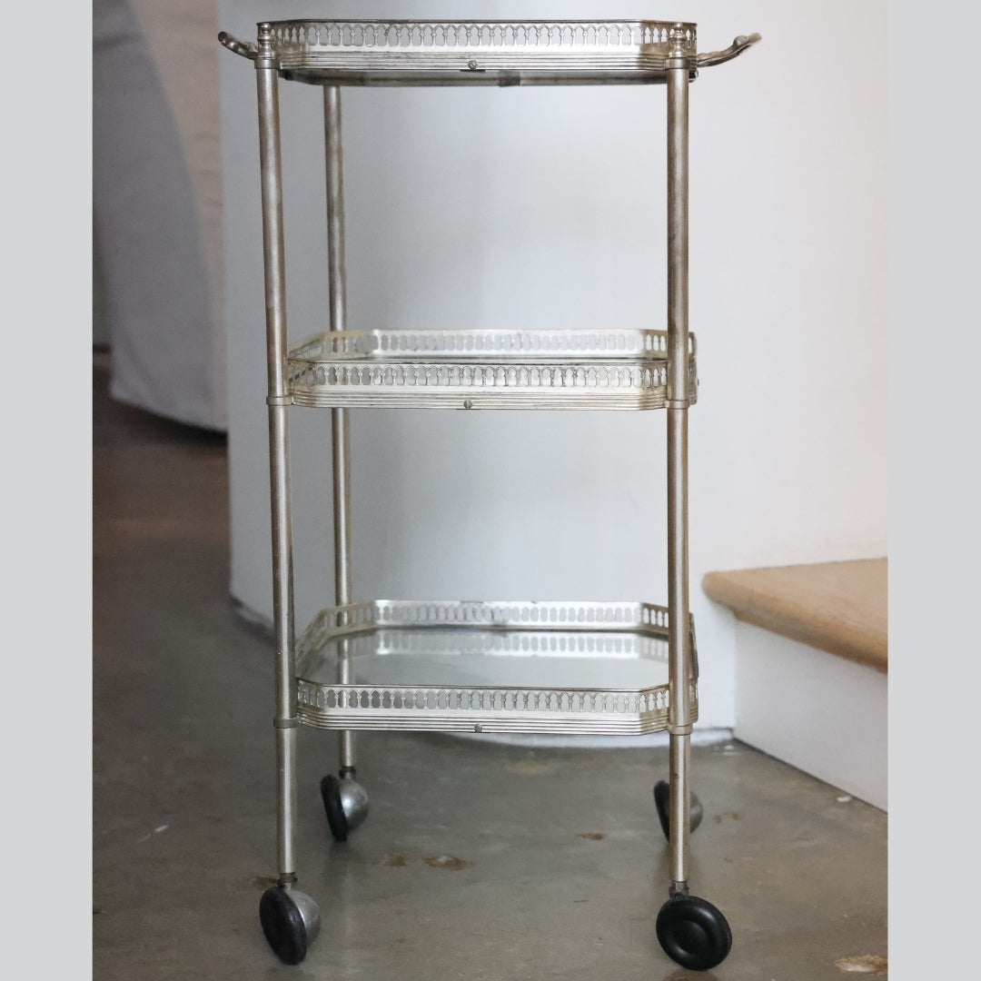 1950s Silver Plated Bar Cart - Thumbnail 2