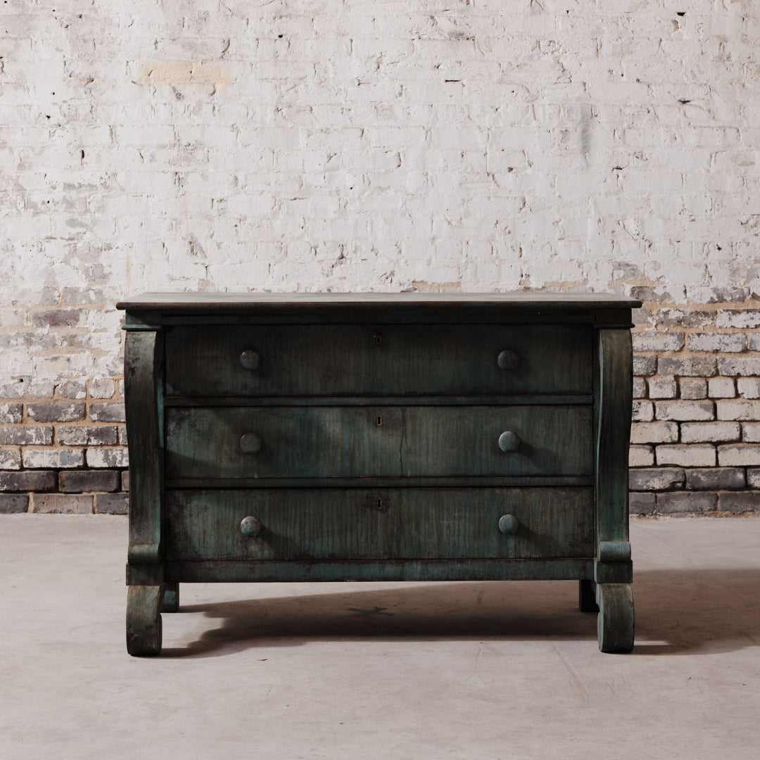 19th Century Mahogany Distressed Teal Chest of Drawers - Thumbnail 2