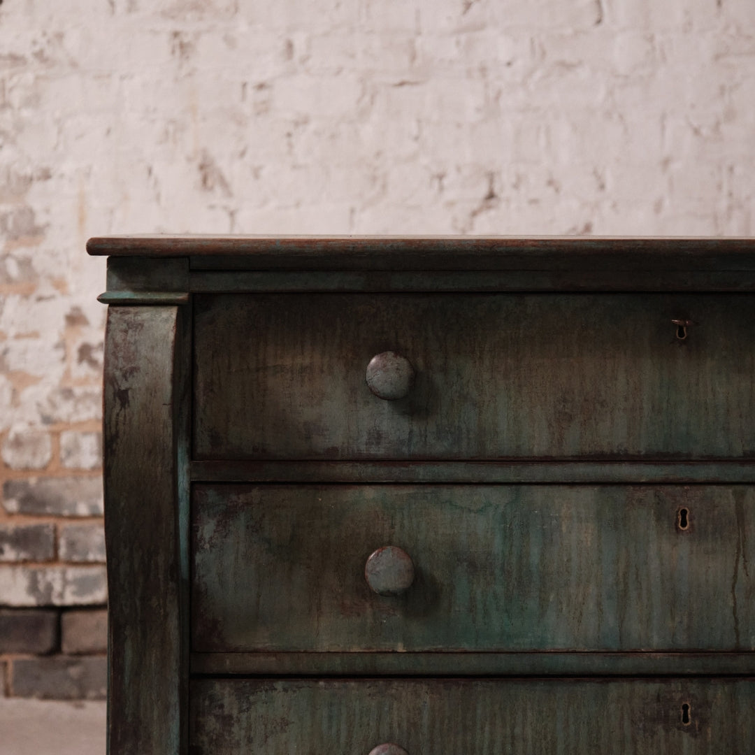 19th Century Mahogany Distressed Teal Chest of Drawers - Thumbnail 4