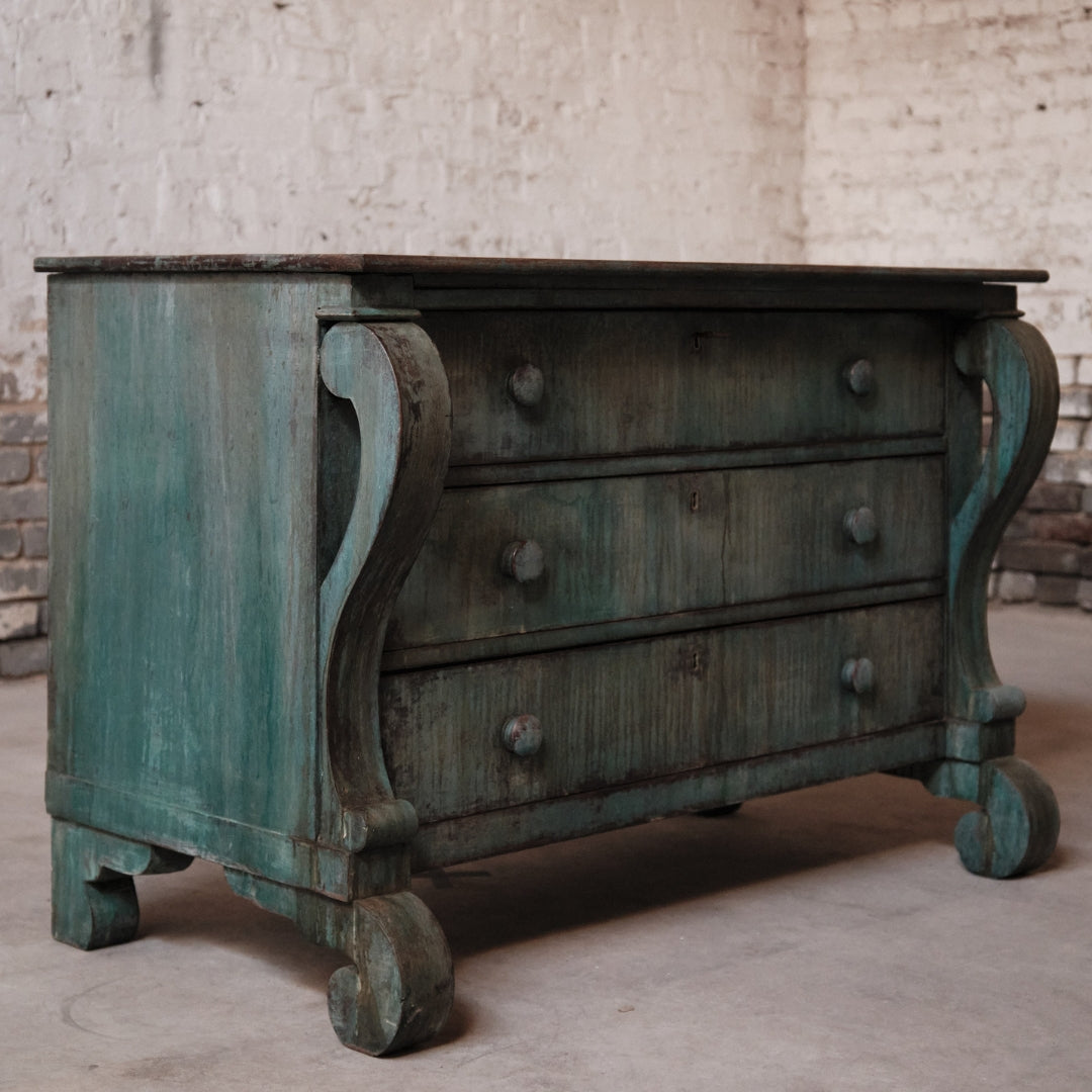 19th Century Mahogany Distressed Teal Chest of Drawers - Thumbnail 3