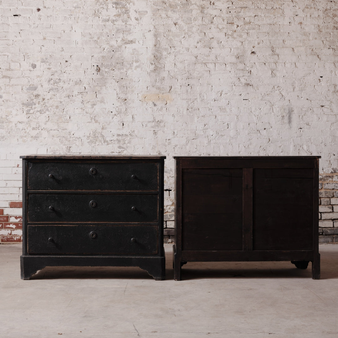 19th Century French Walnut Distressed Black Chests (Set of 2) - Thumbnail 4