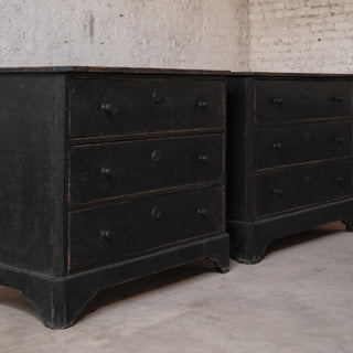 19th Century French Walnut Distressed Black Chests (Set of 2)
