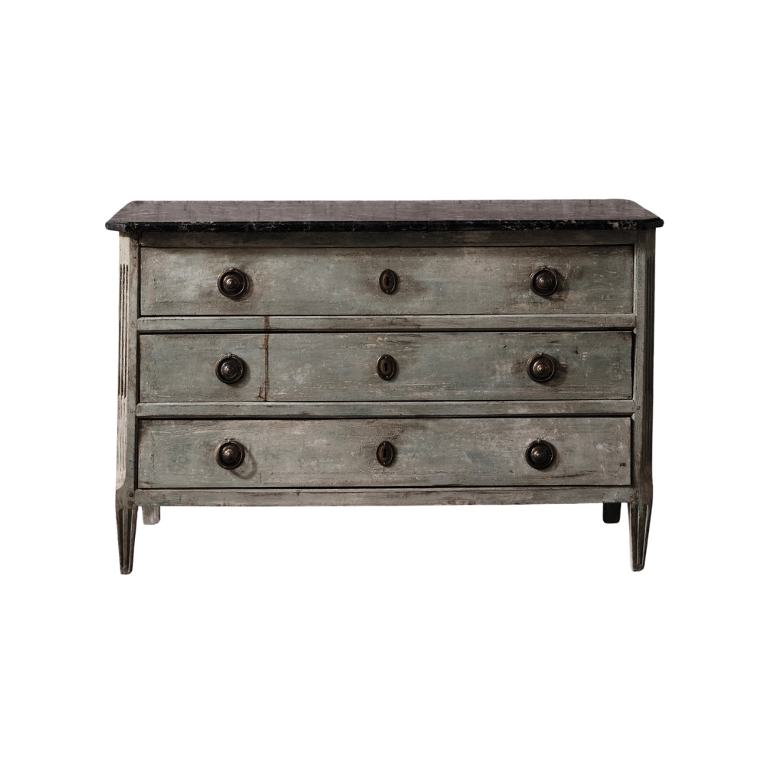 Late 18th Century Louis XVI Pale Blue Chest with Black Marble Top - Thumbnail 3