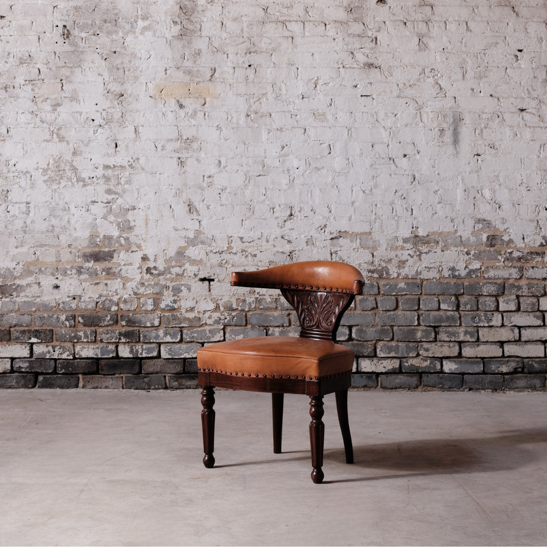 19th Century French Leather Captains' Chair - Thumbnail 2