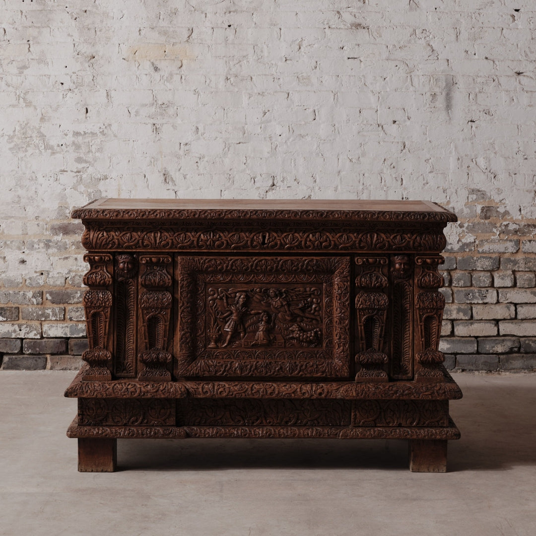18th Century French Carved Wooden Monastery Chest - Thumbnail 2
