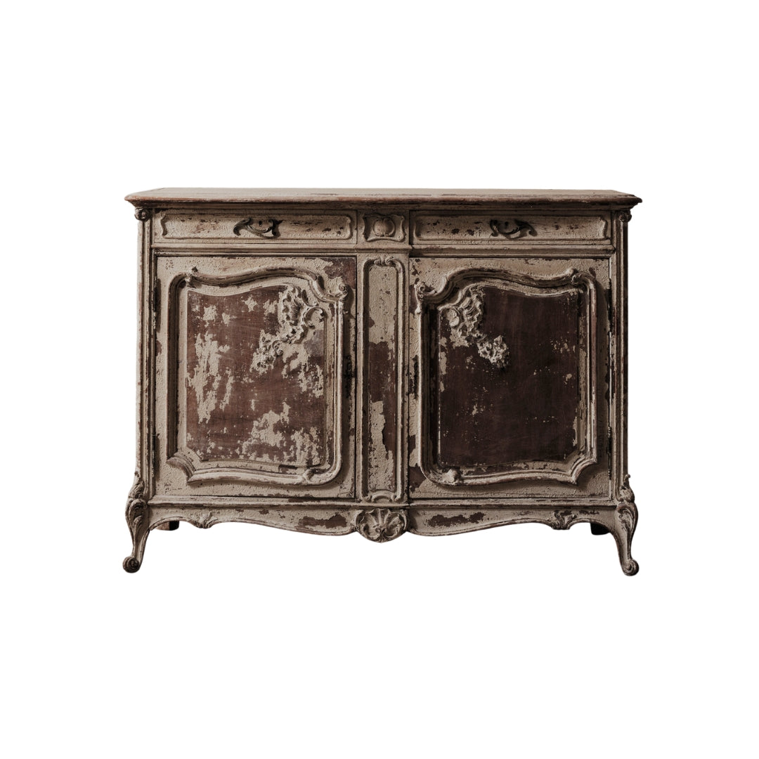 1920's French Distressed Walnut Serving Cabinet