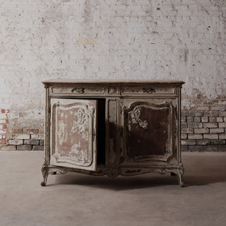 1920's French Distressed Walnut Serving Cabinet
