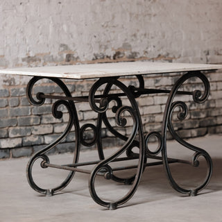 1920's French Baker's Table with White Marble Top
