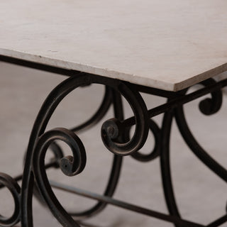 1920's French Baker's Table with White Marble Top
