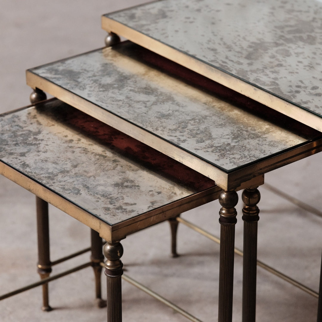 1950s French Mirrored Nesting Table (Set of 3) - Thumbnail 3