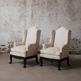 19th Century Italian Linen Wingback Chairs (Set of 2)
