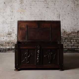19th Century French Carved Oak Hunt Chest
