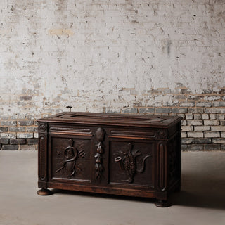 19th Century French Carved Oak Hunt Chest
