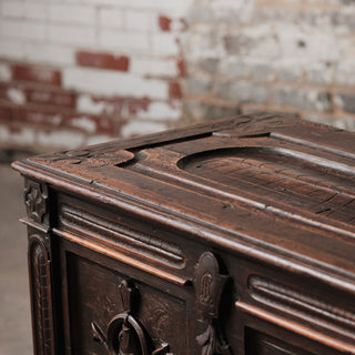 19th Century French Carved Oak Hunt Chest

