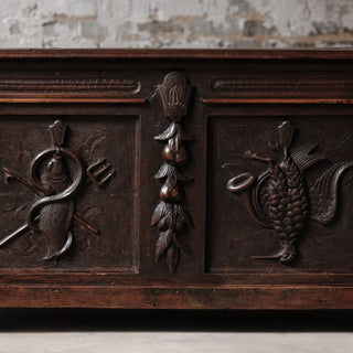 19th Century French Carved Oak Hunt Chest
