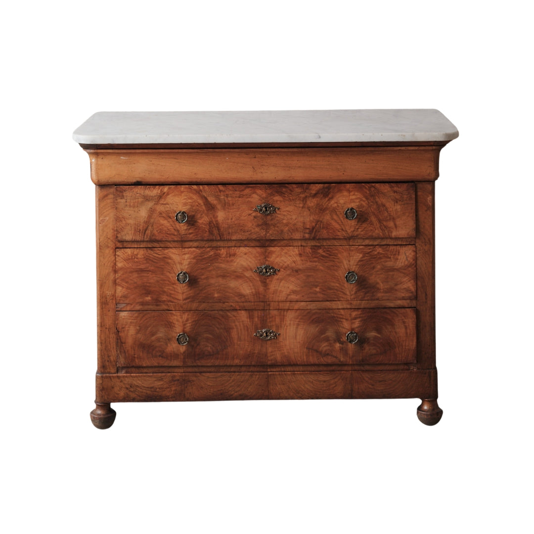 1850's Louis Phillipe Walnut Chest with White Marble Top - Thumbnail 5