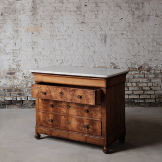 1850's Louis Phillipe Walnut Chest with White Marble Top
