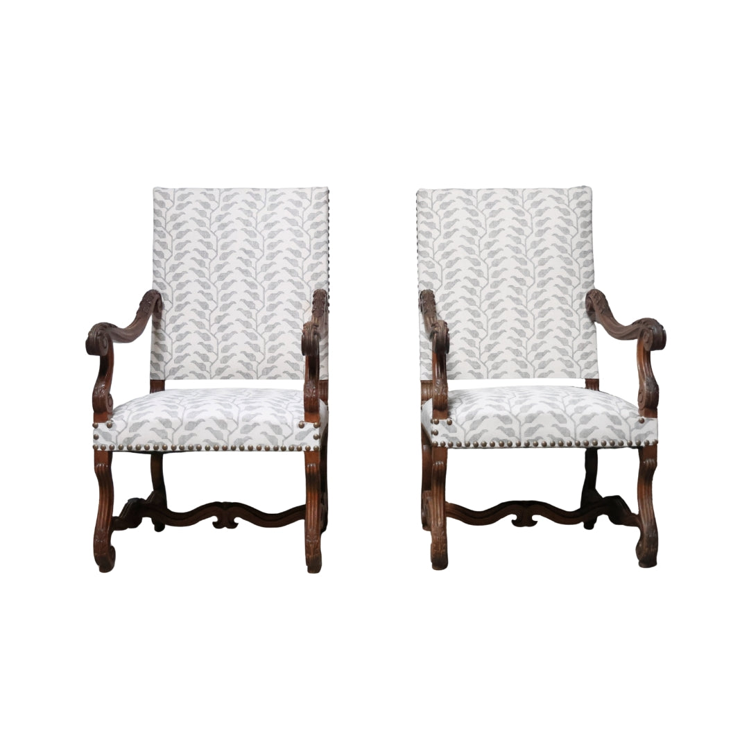 19th Century French Walnut Straight Back Armchair (Set of 2) - Thumbnail 3